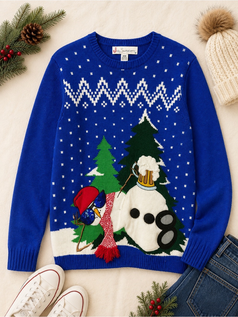 Jolly Sweaters Blue Funny Snowman Ugly Christmas Sweater Men’s M
